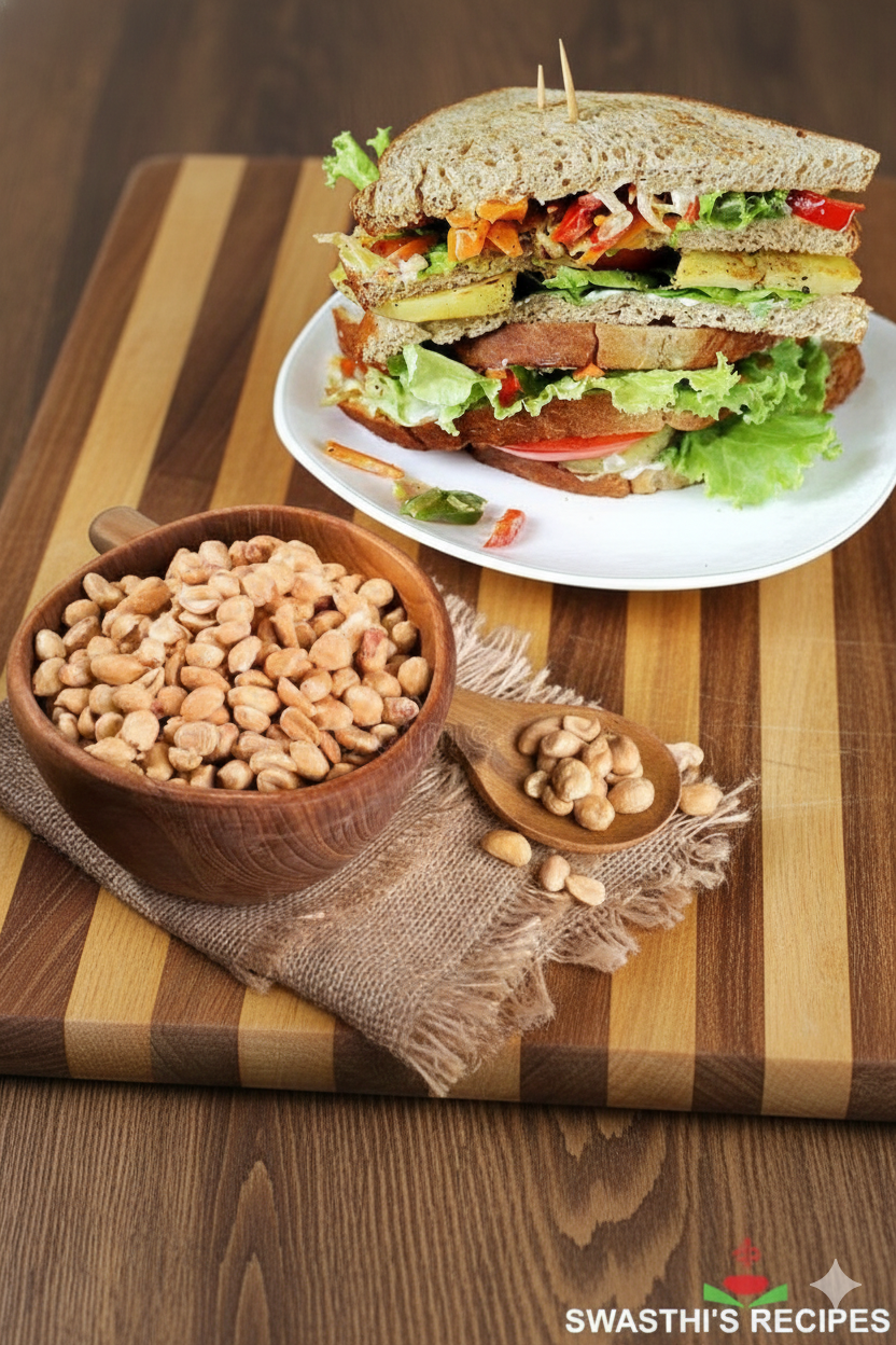 Veg club Sandwich + Peanut Bowl