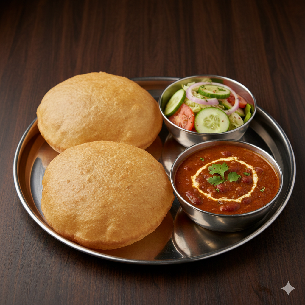 bhature + Green salad + rajma masala