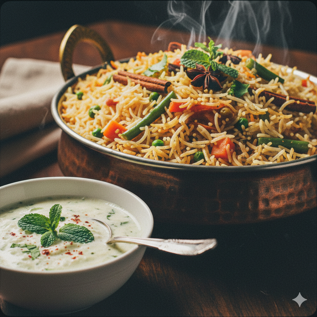Veg briyani + Cucumber Raita
