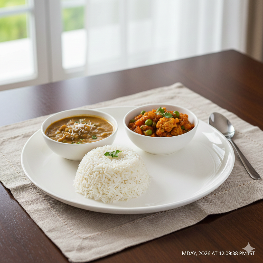 Boiled Rice + Carrot Thoran + Kadamba Sambar