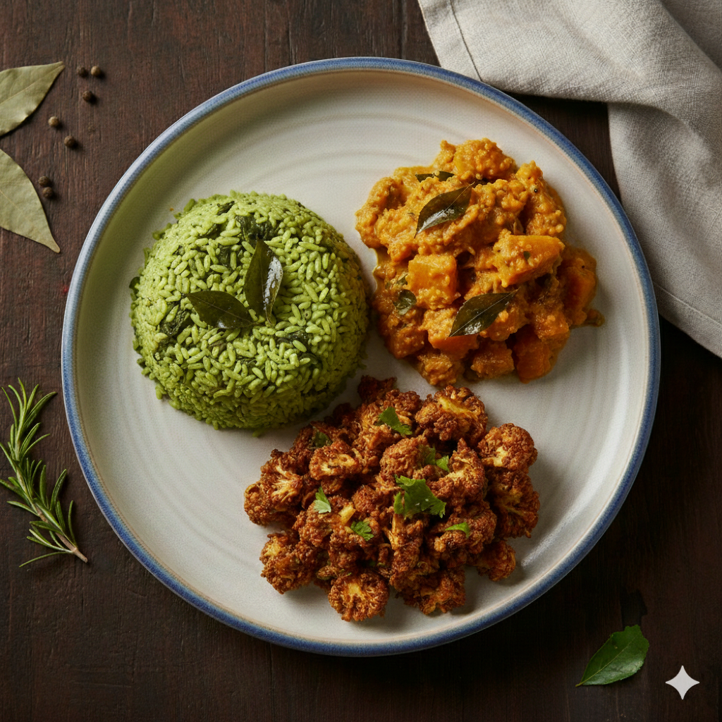 Keerai paruppu sadham + Pumpkin Dal Kootu + Chicken Chukka