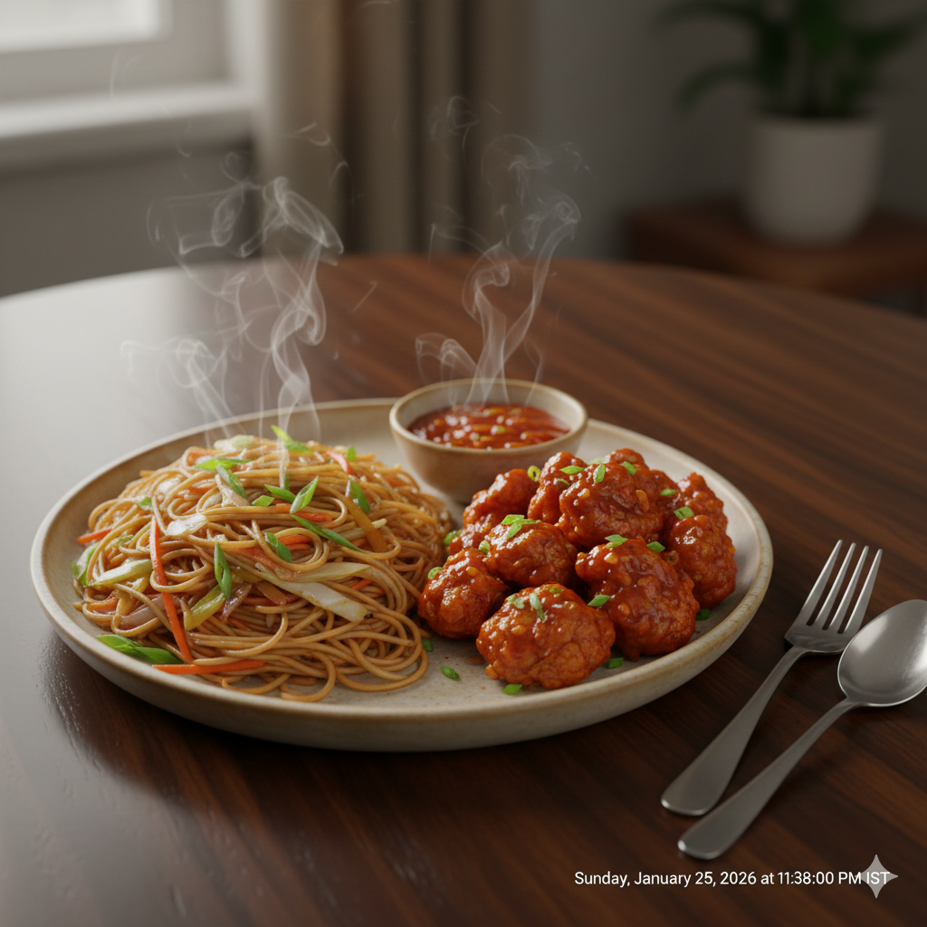 Veg noodles + Gobi Manchurian