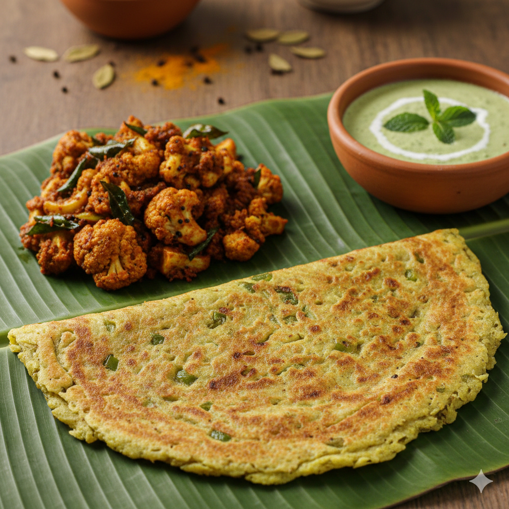 Pesarattu Dosa + Gobi Chukka + Mint Chutney