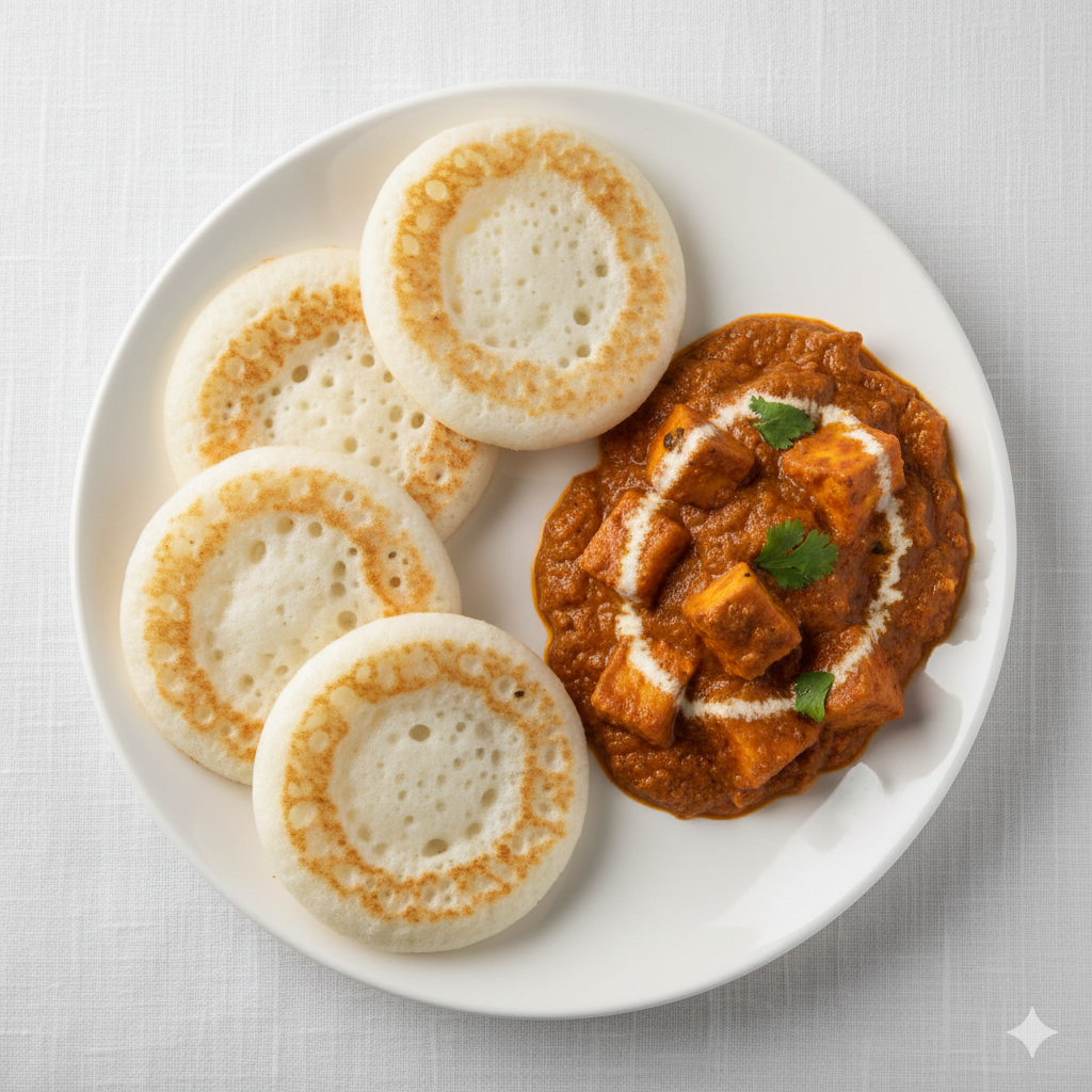 Paneer semi gravy + kal Appam