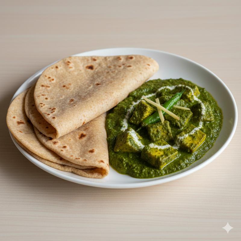 Chapathi and hariyali paneer