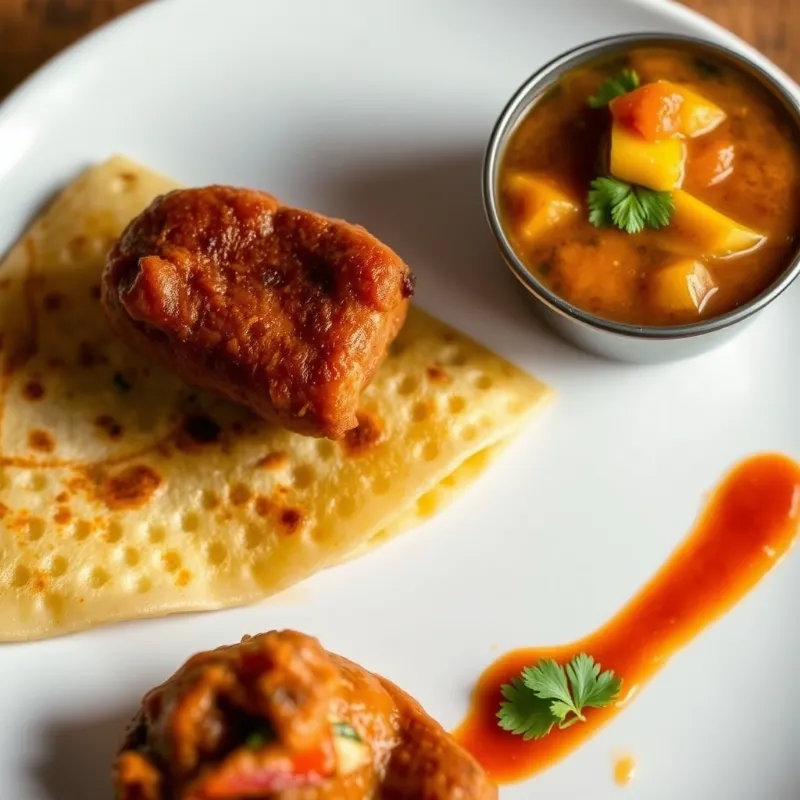 Pesarattu Dosa + Chicken Chukka + Raw Mango Sambar
